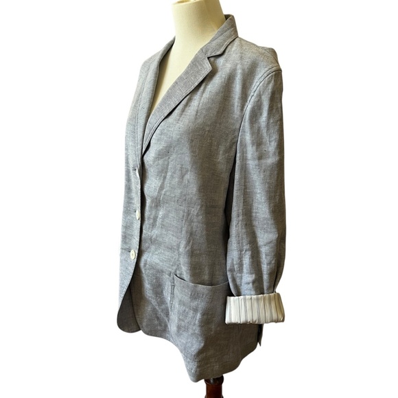 THEORY BLAZER 12 LINEN BLEND CAREER CASUAL PREPPY 2 BUTTON DRAPED PACTCH POCKETS - Picture 4 of 12